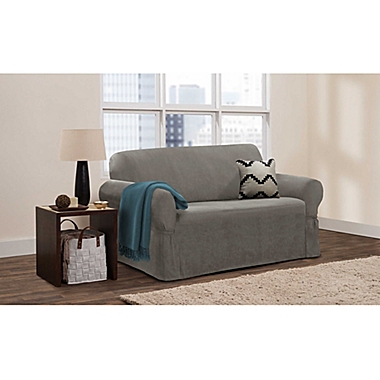 Zenna Home Smart Fit Stretch Suede Loveseat Slipcover in Grey. View a larger version of this product image.