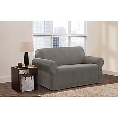 Zenna Home Smart Fit Stretch Suede Loveseat Slipcover in Grey. View a larger version of this product image.