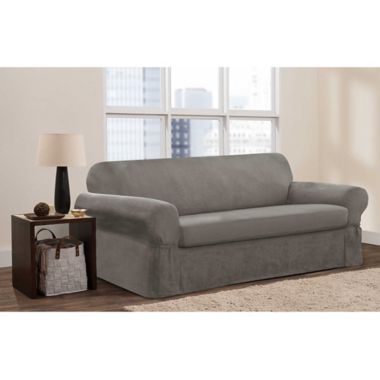 Zenna Home Smart Fit Stretch Suede 2-Piece Sofa Slipcover in Grey. View a larger version of this product image.
