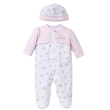 Little Me&reg; Size 3M Baby Bunnies 2-Piece Footie with Faux Jacket and Hat Set. View a larger version of this product image.