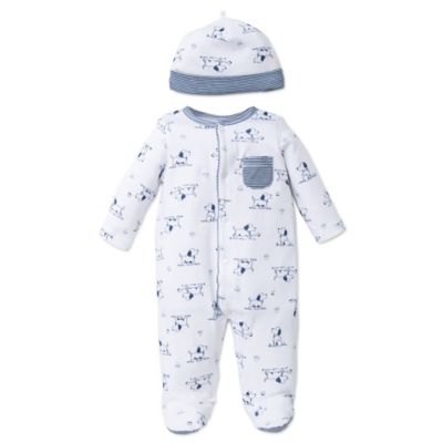 Little Me&reg; 2-Piece Puppy Toile Footie and Hat Set in White/Blue