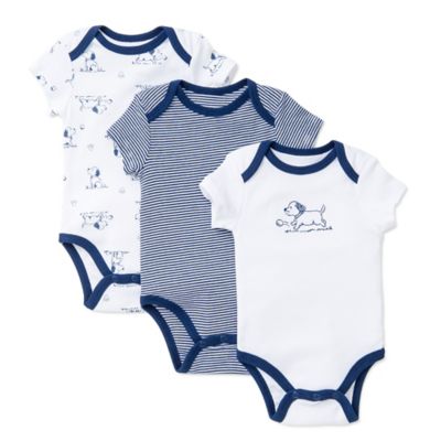 Little Me&reg; 3-Pack Puppy Toile Bodysuits in White/Navy