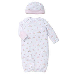 Little Me® Baby Bunnies 2-Piece Gown and Hat Set in White/Pink