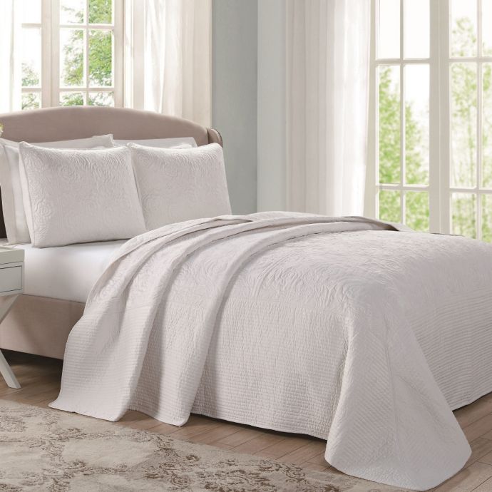 Laura Ashley® Ecru Floral Stitched Bedspread | Bed Bath & Beyond