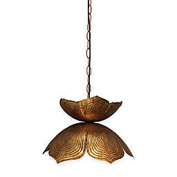 Large Flowering Lotus 1-Light Pendant in Antique Gold