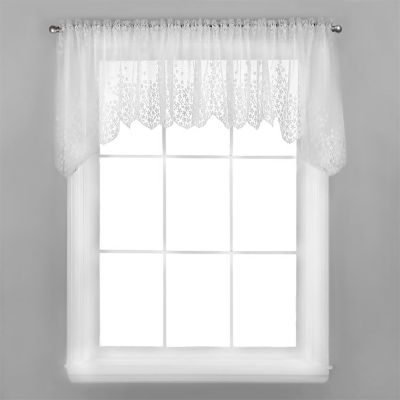 WHITE LACE CURTAIN PANEL cafe tier 54Wx36" 2 available SCALLOPED HEMLINE FLORAL 