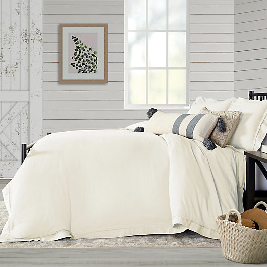 Washed Layered Trim 3 Piece Duvet Cover, White Ruched Duvet Cover Full Length Size