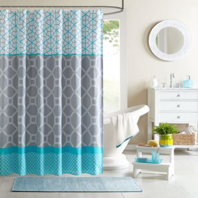 blue plastic shower curtain liner