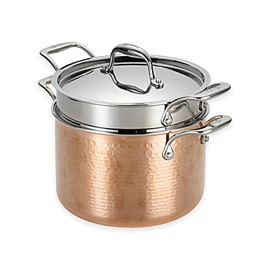 Lagostina Martellata Tri-Ply Copper 6 qt. Covered Pastaiola with Pasta Insert. View a larger version of this product image.