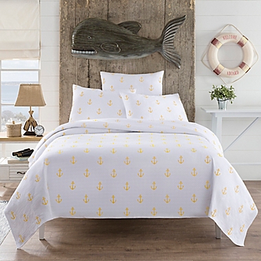 Lamont Home&trade; Anchors King Coverlet in White/Yellow. View a larger version of this product image.
