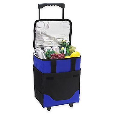 Picnic at Ascot 32-Can Collapsible Rolling Cooler in Blue. View a larger version of this product image.