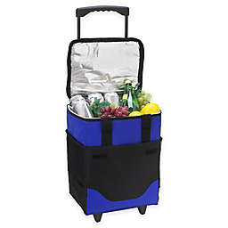 Picnic at Ascot 32-Can Collapsible Rolling Cooler in Blue