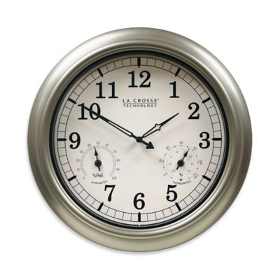 La Crosse Technology Indoor/Outdoor Wall Clock with Temperature & Humidity in Silver