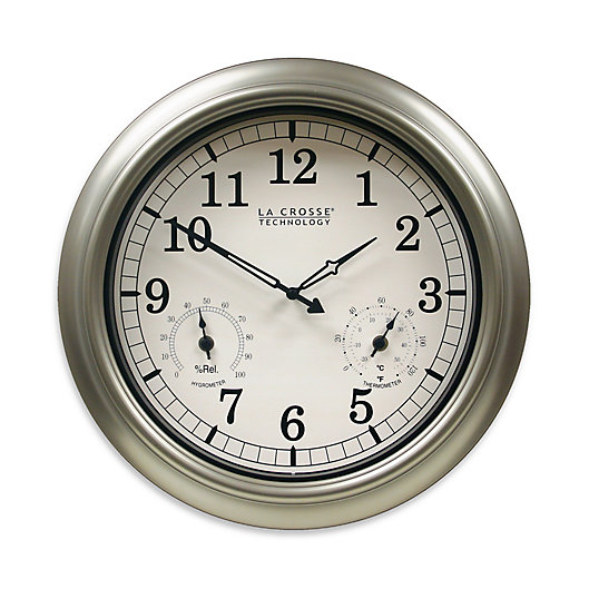 Alternate image 1 for La Crosse Technology Indoor/Outdoor Wall Clock with Temperature & Humidity in Silver