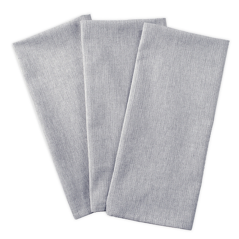 DII 100% Cotton Solid Chambray Kitchen Set, Dishtowels, Gray, 3 Piece
