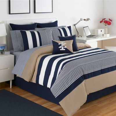 IZOD&reg; Classic Stripe 4-Piece Reversible King Comforter Set in Navy/Taupe