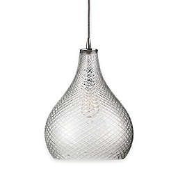 Large Curved Cut Glass 1-Light Pendant in Clear