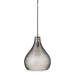 Large Curved Cut Glass 1-Light Pendant in Grey
