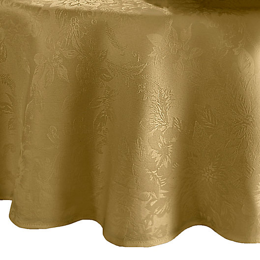 Alternate image 1 for Elrene Poinsettia Elegance 70-Inch Round Tablecloth in Gold