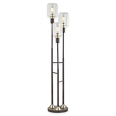 Pacific Coast&reg; Lighting Menlo Lane 3-Light Floor Lamp in Black with Glass Shade. View a larger version of this product image.