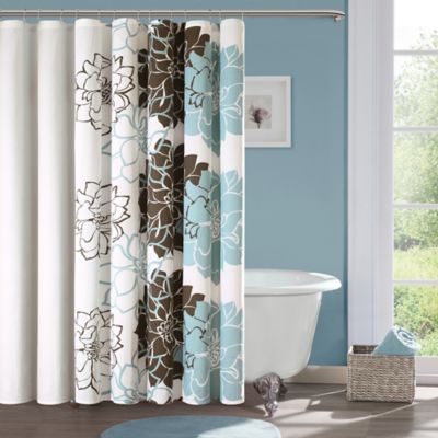 Madison Park Lola Cotton Shower Curtain, Chocolate Brown And Blue Shower Curtain