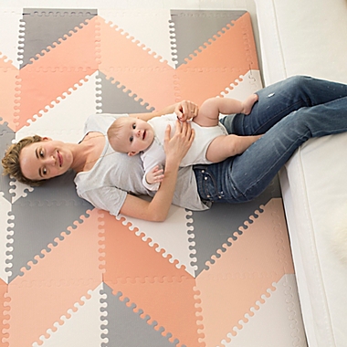 SKIP*HOP&reg; Playspot Chevron Geo Foam Tiles in Peach/Grey. View a larger version of this product image.