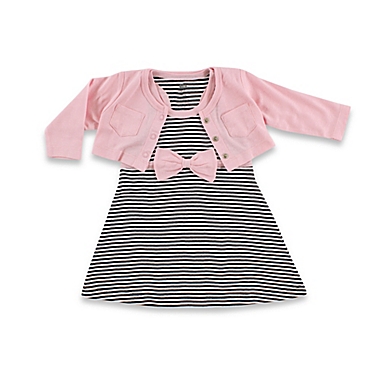 BabyVision&reg; Hudson Baby&reg; Size 3-6M 2-Piece Racerback Dress with Cardigan Set in Black/Pink. View a larger version of this product image.