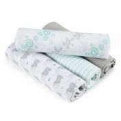 aden + anais&trade; essentials Baby Star Muslin 4-Pack swaddleplus&reg; Blankets in Green/Grey