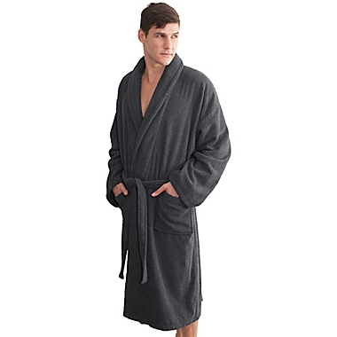 Linum Home Textiles Small/Medium Herringbone Unisex Turkish Cotton Bathrobe in Grey. View a larger version of this product image.