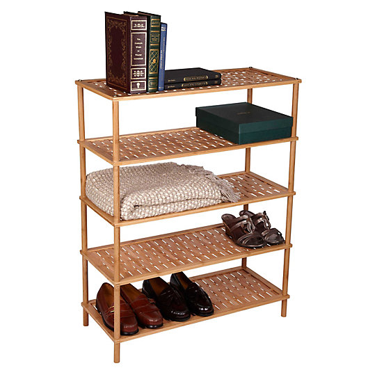 Alternate image 1 for Household Essentials® Bamboo Basketweave Shoe Rack in Natural