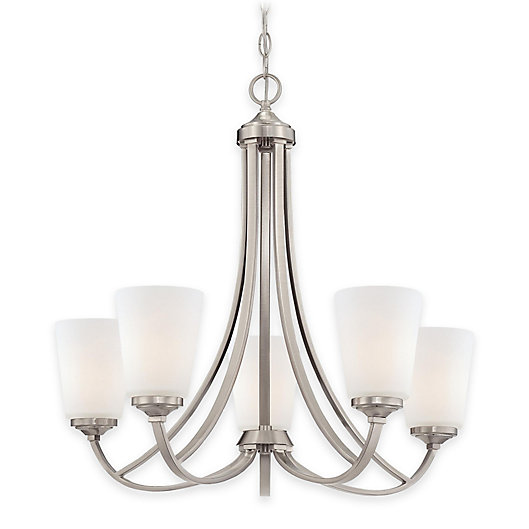 Alternate image 1 for Minka Lavery® Overland Park 5-Light Chandelier in Brushed Nickel with Opal Etched Glass Shade