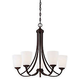 Minka Lavery® Overland Park 5-Light Chandelier in Vintage Bronze with White Etched Glass Shade