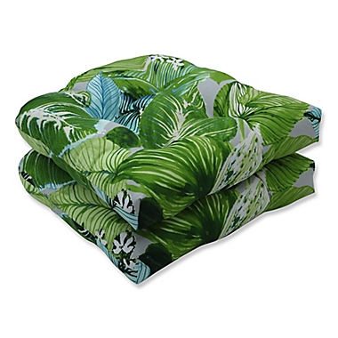 Pillow Perfect Lush Leaf Jungle Tufted Wicker Seat Cushions in Green (Set Of 2). View a larger version of this product image.