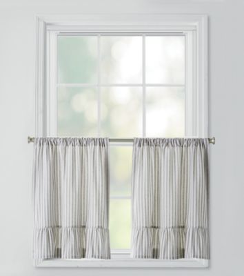 Bee &amp; Willow&trade; Striped Ruffles Window Curtain Tier Pair in Grey/Ivory