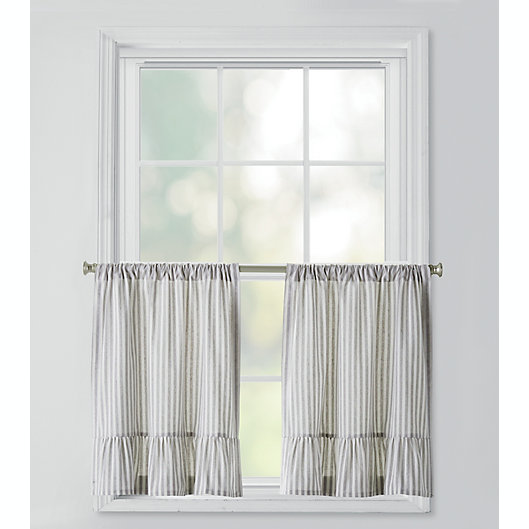 Alternate image 1 for Bee & Willow™ Home Striped Ruffles Window Curtain Tier Pair in Grey/Ivory
