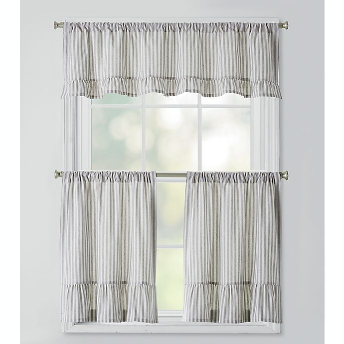 Bee Willow Striped Ruffles Window, Gray Striped Kitchen Curtains