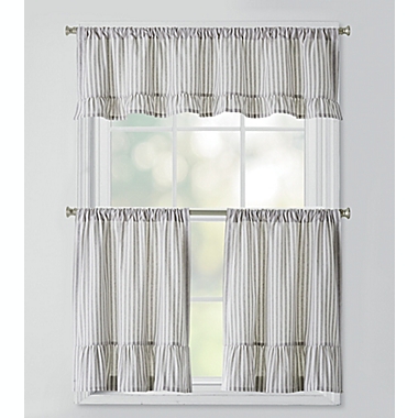 Bee &amp; Willow&trade; Striped Ruffles 24-Inch Window Curtain Tier Pair in Grey/Ivory. View a larger version of this product image.