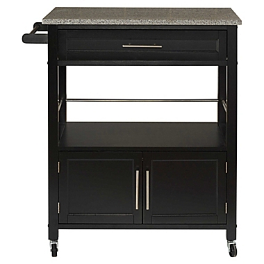 Cameron Kitchen Cart with Granite Top in Black. View a larger version of this product image.