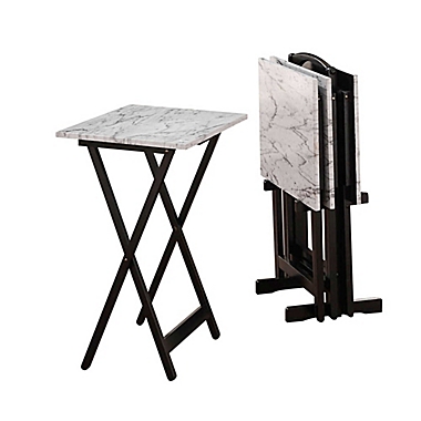 Knollwood Studio 5-Piece Faux Marble Tray Table Set in White. View a larger version of this product image.