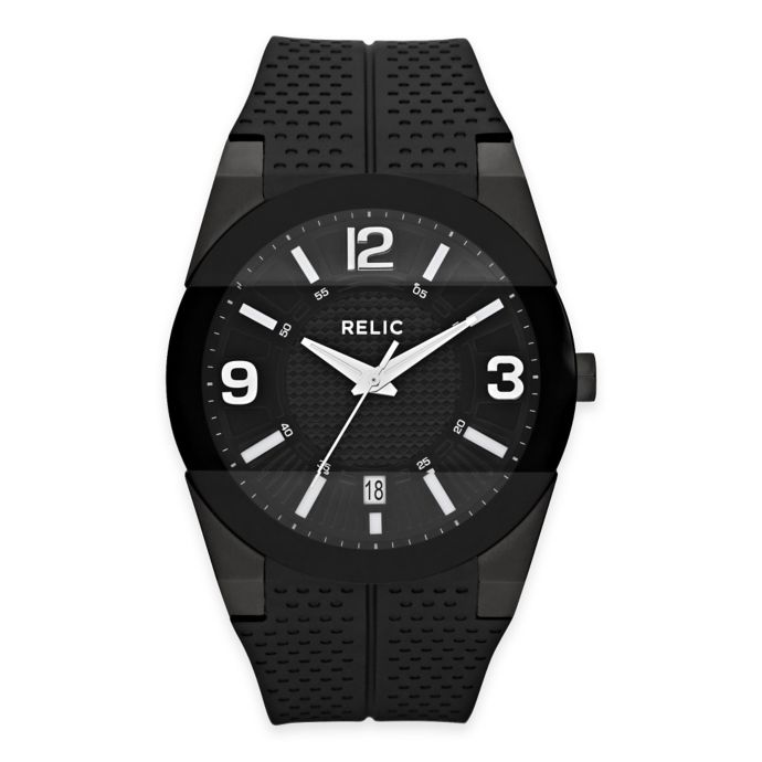 Relic® Jake Men's 43mm Crystal Dial Watch in Black Stainless Steel with