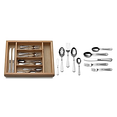 Service for 12 Mikasa 5112172 French Countryside 65-Piece 18/10 Stainless Steel Flatware Set with Serving Utensil Set 