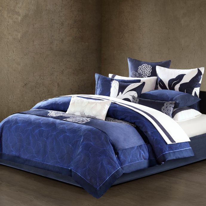 Natori Origami Mum Reversible Duvet Cover In Indigo Bed Bath