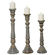 Ridge Road D&eacute;cor Turned Column Wooden Candlesticks in Light Grey (Set of 3)