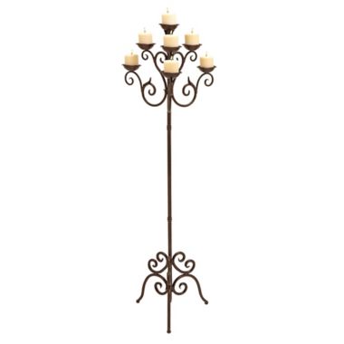 Ridge Road D&eacute;cor 7-Light Scroll Iron Floor Candelabra in Brown. View a larger version of this product image.
