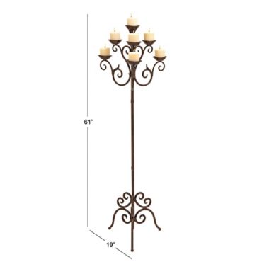 Ridge Road D&eacute;cor 7-Light Scroll Iron Floor Candelabra in Brown. View a larger version of this product image.