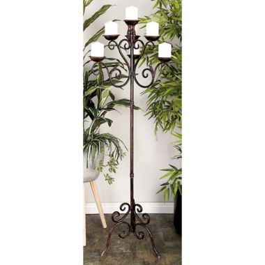 Ridge Road D&eacute;cor 7-Light Scroll Iron Floor Candelabra in Brown. View a larger version of this product image.