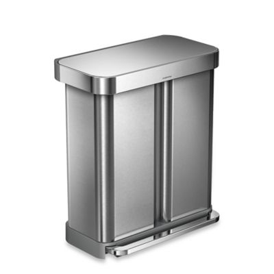 simplehuman® Dual Compartment Rectangular 58-Liter Step Trash Can in Black Stainless Steel