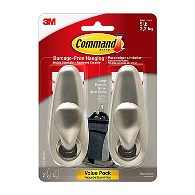 3M Command&trade; Large Metal Hooks in Brushed Nickel (Set of 2). View a larger version of this product image.