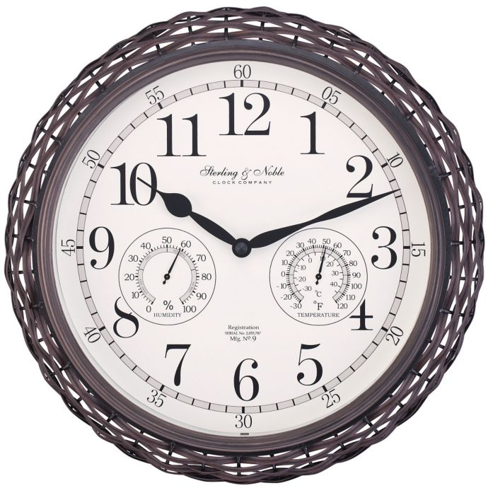 Sterling & Noble Dark Woven Indoor/Outdoor Wall Clock in Brown Bed