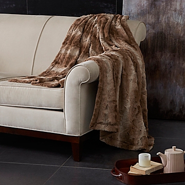 Madison Park Zuri Oversized Reversible Faux-Fur Throw in Tan. View a larger version of this product image.